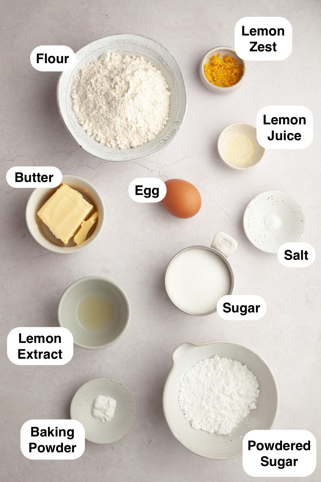 An overhead view of the ingredients in lemon crinkles. 