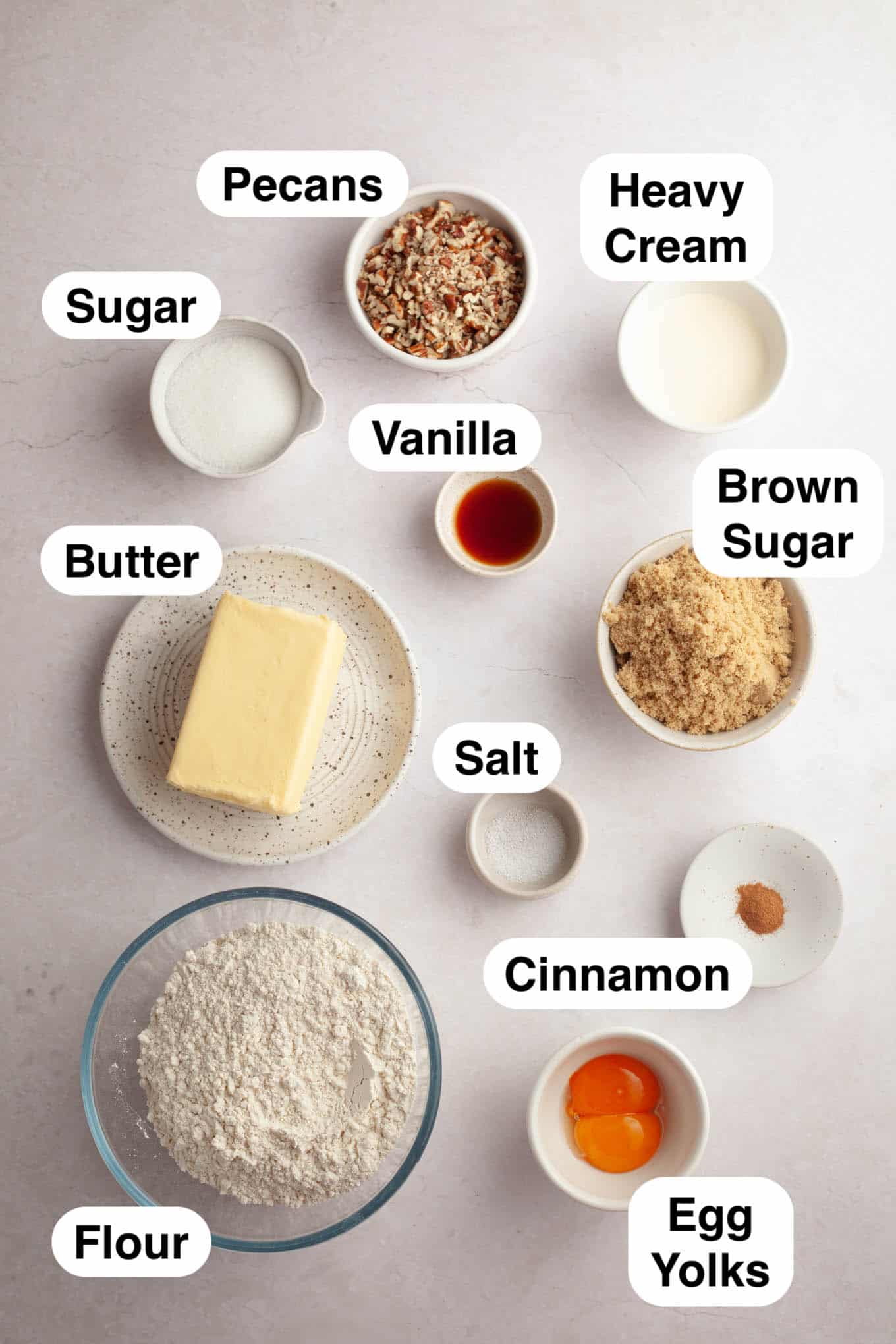An overhead view of the ingredients needed for pecan pie cookies. 