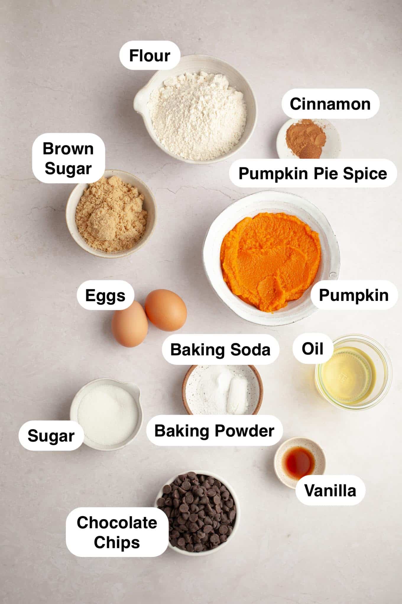 An overhead view of the ingredients needed for the muffins. 