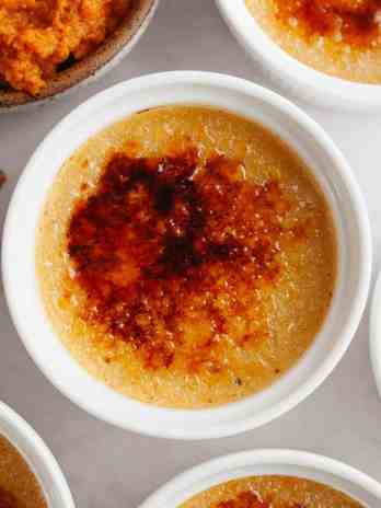 An overhead view of pumpkin creme brûlée.