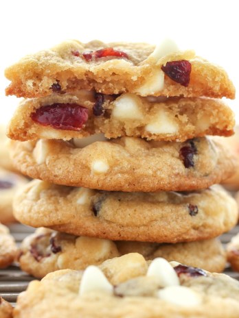 These White Chocolate Cranberry Cookies are incredibly thick, soft, chewy, and full of white chocolate chips and dried cranberries. Perfect for your holiday cookie tray!